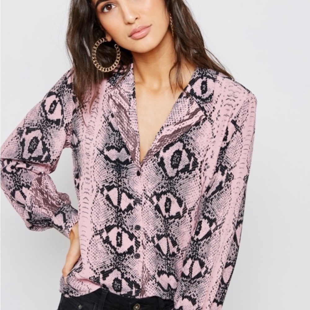 Topshop Snake print pink button down